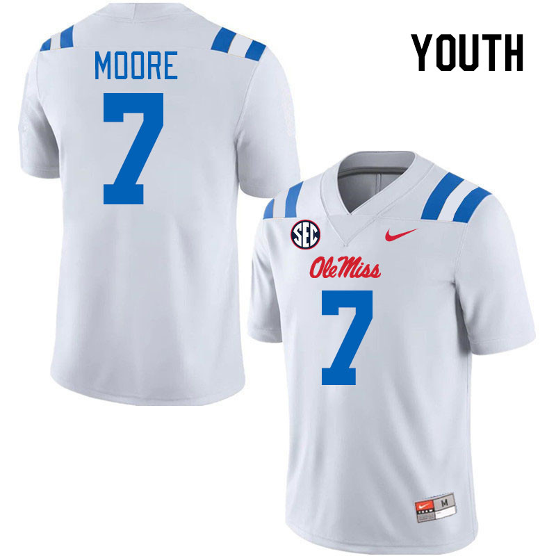 Youth #7 Louis Moore Ole Miss Rebels 2024 New Uniforms College Football Jerseys Stitched-White